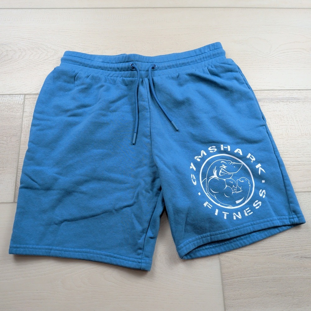 Gymshark Fitness Men Blue Fleece Legacy Sweat Shorts Graphic Logo GMSH4255 Small